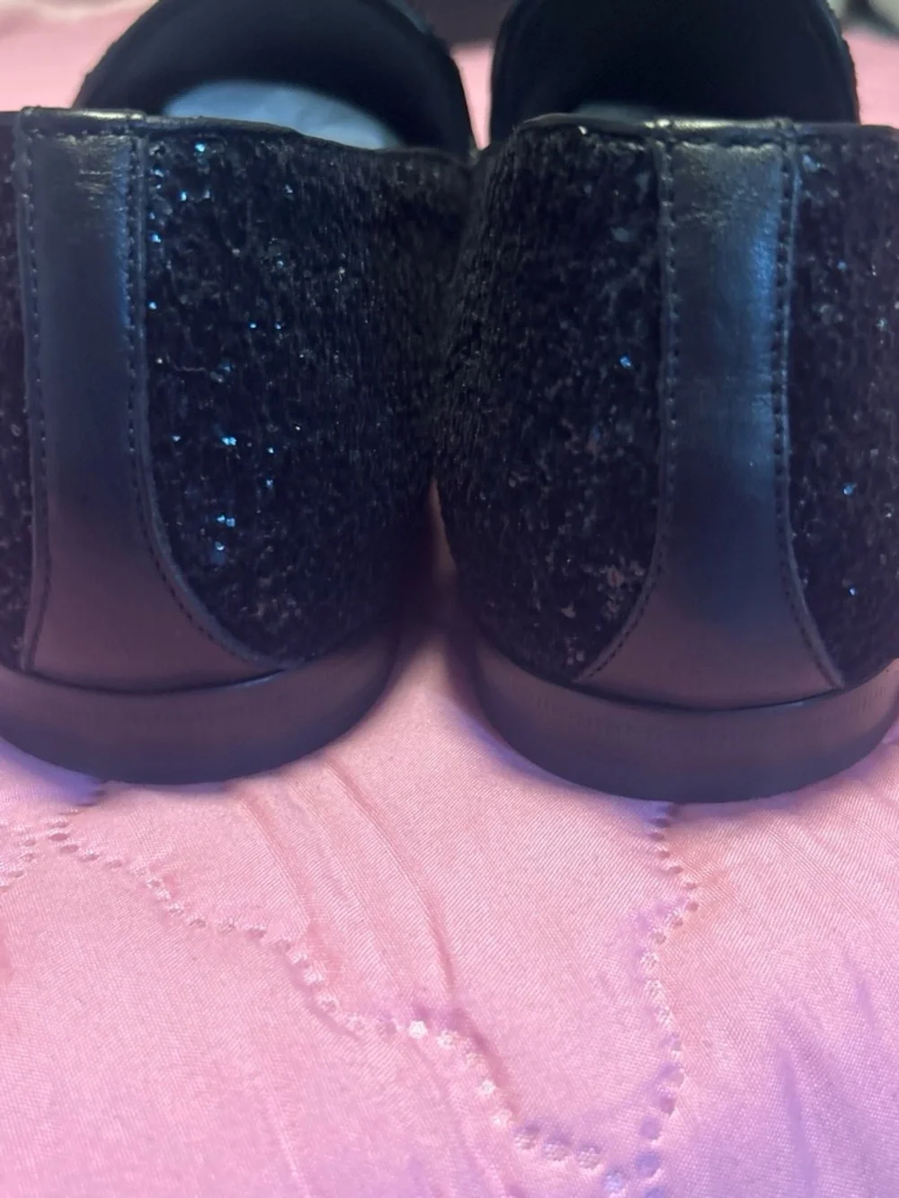 Jimmy Choo Black Glitter Slip-On Loafers